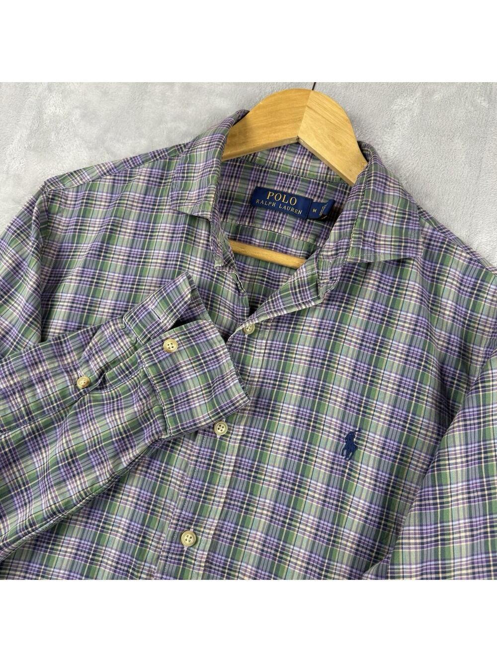Polo Ralph Lauren Plaid Button Up Shirt Green Purple Men Medium Ivy Style Preppy